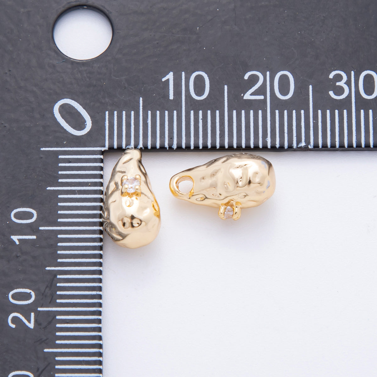 18K Gold Filled Clear CZ Molten Gold Teardrop Charm | AF1025