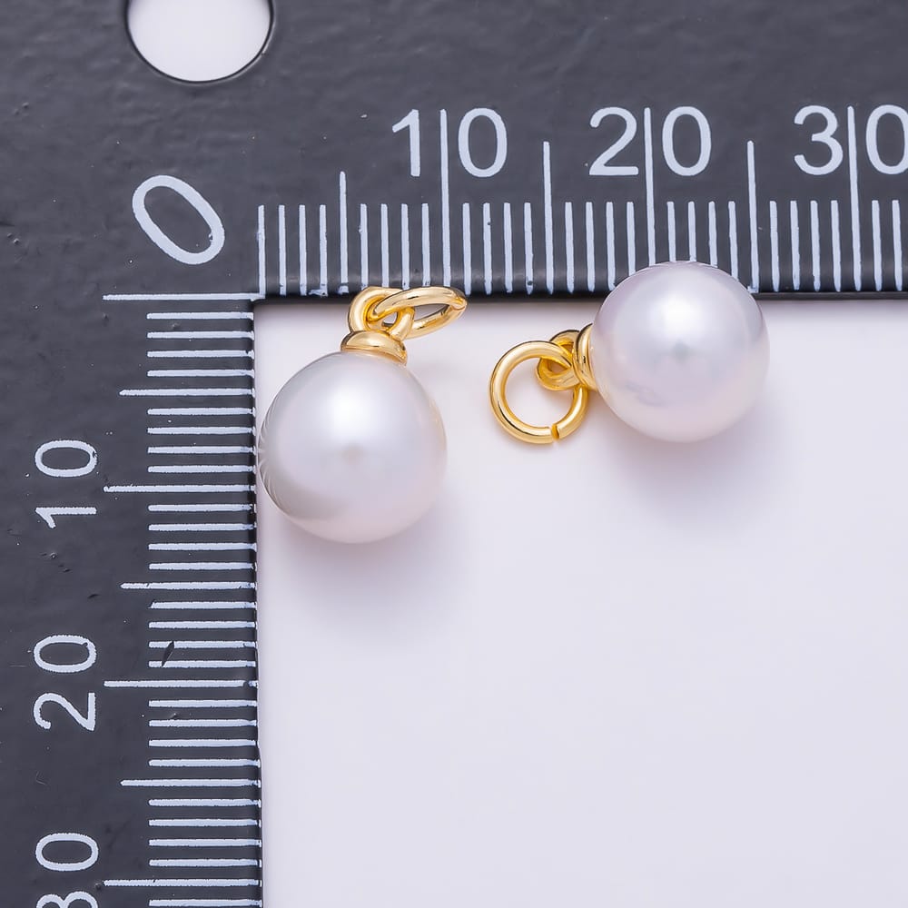 18K Gold Filled 12mm White Natural Freshwater Round Pearl Charm | Charms-02222