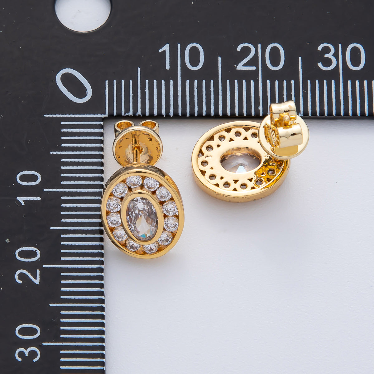 18K Gold Filled 10mm Clear Micro Paved CZ Bezel Oval Stud Earrings | AD1621