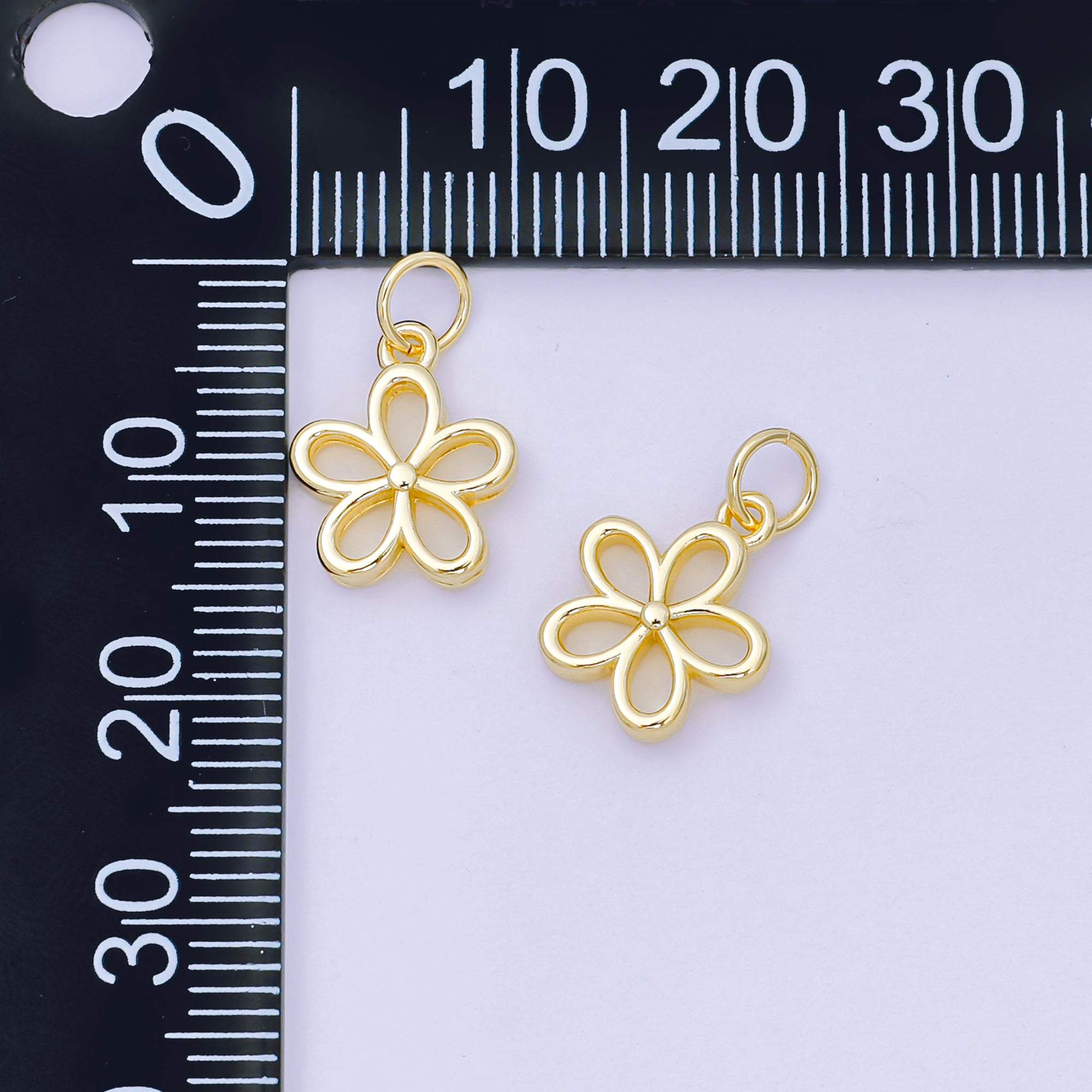 24K Gold Filled 12mm 5-Petals Plumeria Bloom Flower Charm | AH-677