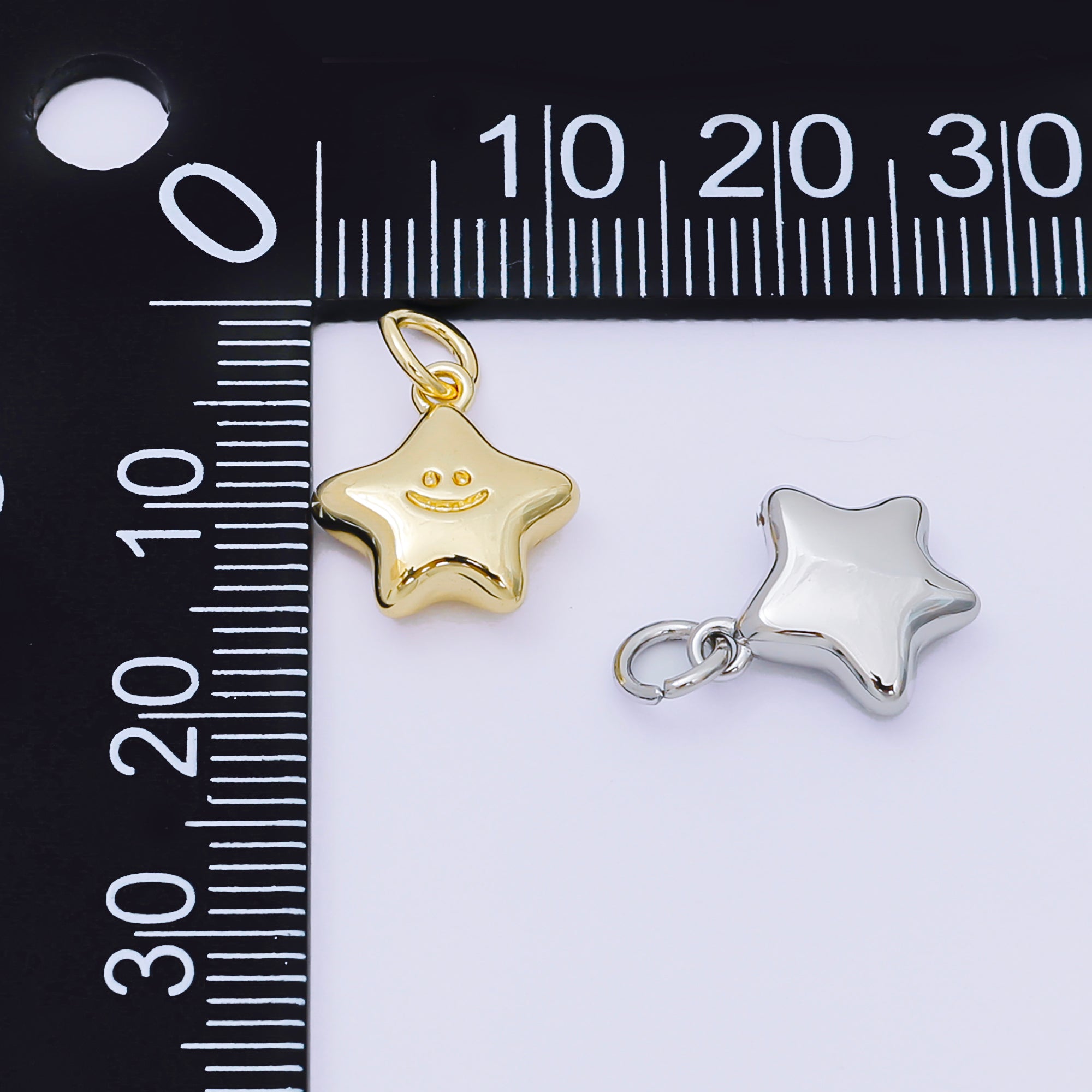 24K Gold Filled 12mm Happy Face Shiny Star Charm in Gold & Silver | AH-670