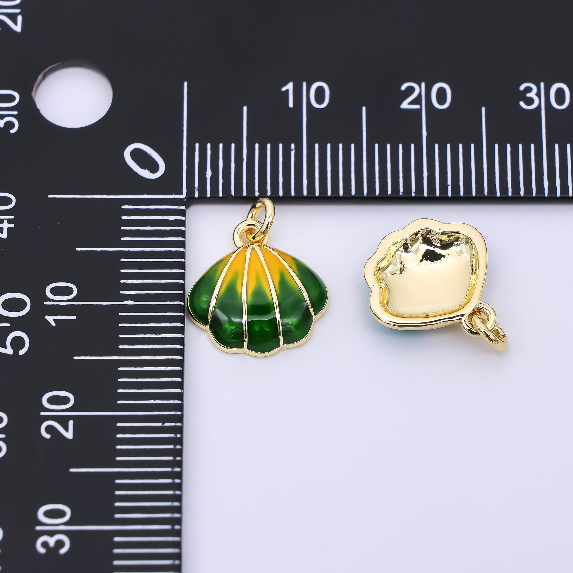 24K Gold Filled Green, Blue, Orange Gradient Enamel Scallop Clam Sea Shell Charm | AF545 AF546