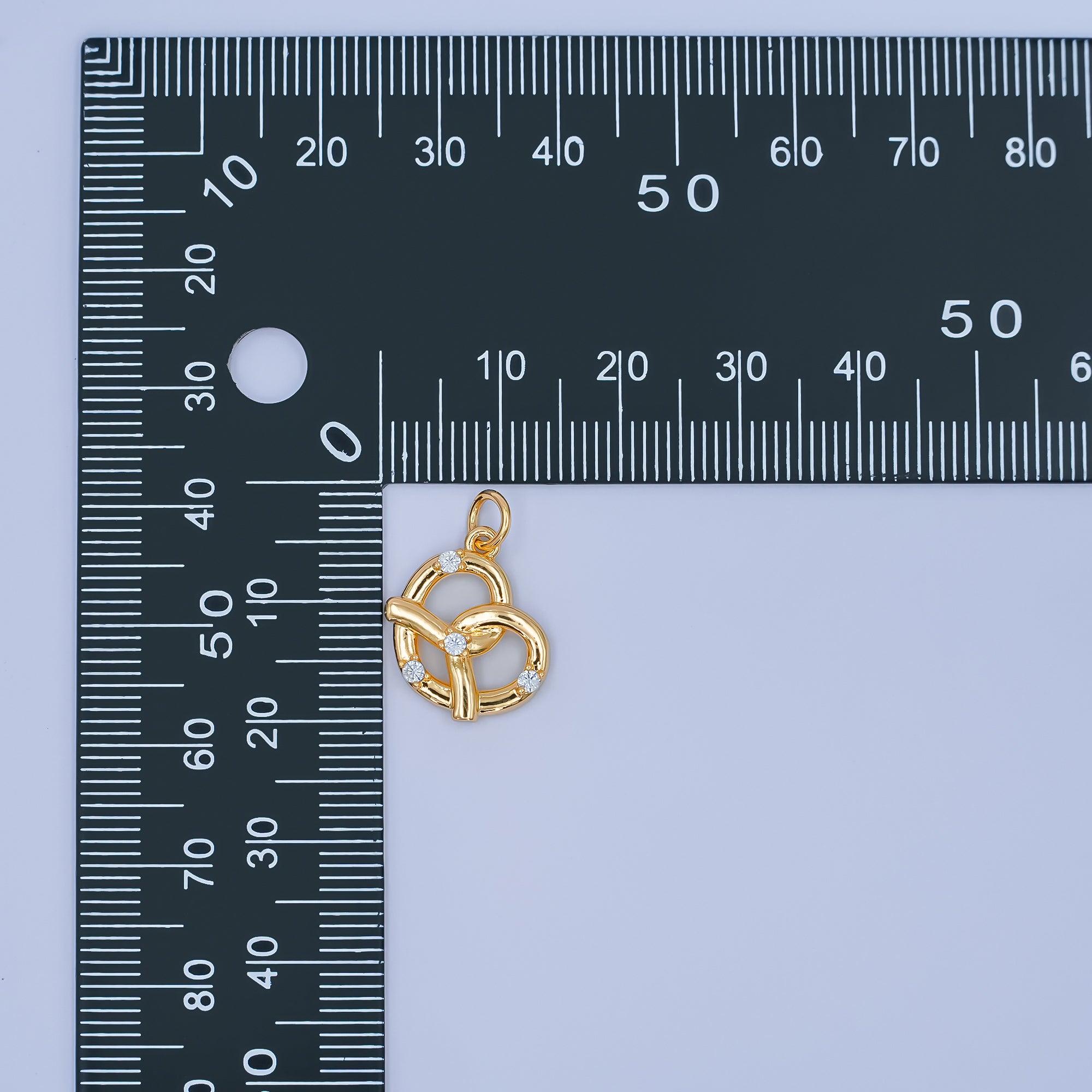 24K Gold Filled Clear CZ Pastry Pretzel 3D Multidimensional Charm | C003