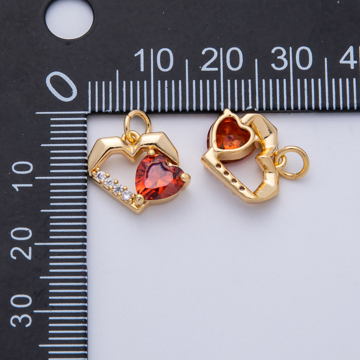 18K Gold Filled 12mm Red Micro Paved CZ Open Heart Charms | Charms-00116