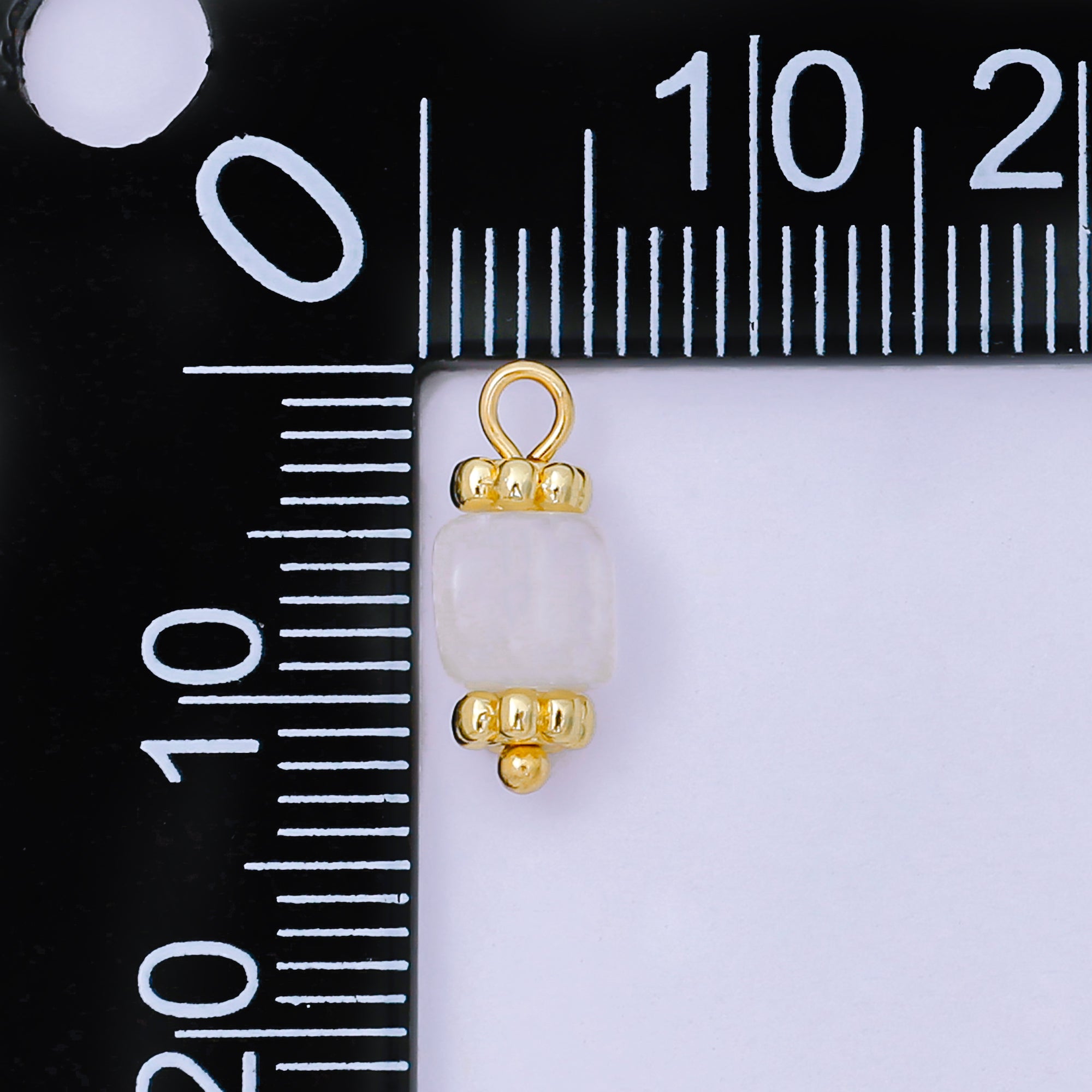 24K Gold Filled 12mm White Acrylic Art Barrel Bead Crown Charm | AH-664