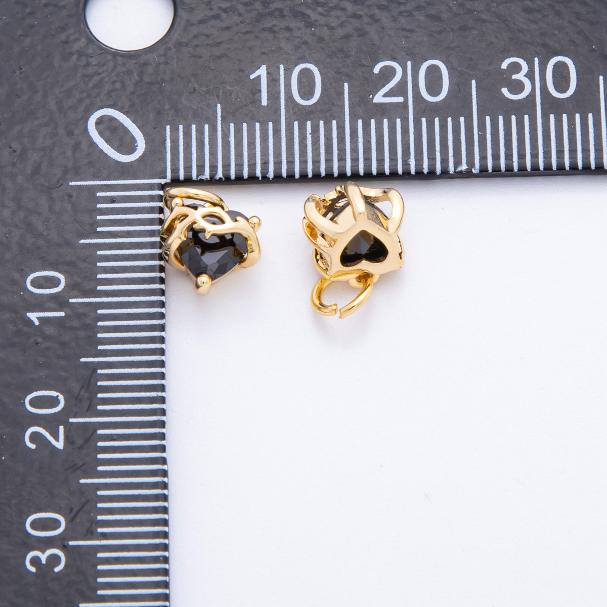 18K Gold Filled 12mm Black Heart-Shaped CZ Twisted in Vine Charm in Gold & Silver | C707