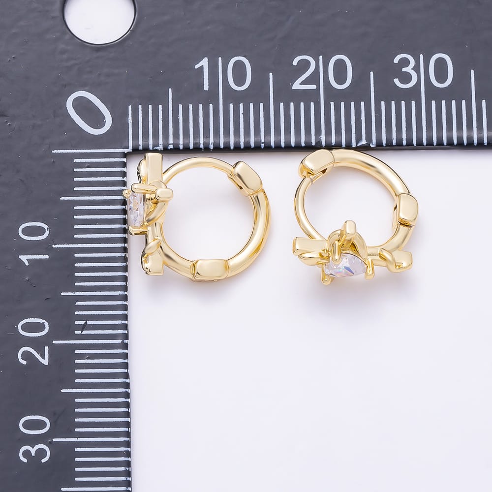 16K Gold Filled 14mm Clear CZ Sacred Heart Cross Religious Cartilage Huggie in Gold & Silver | Earrings-01080 Earrings-01081