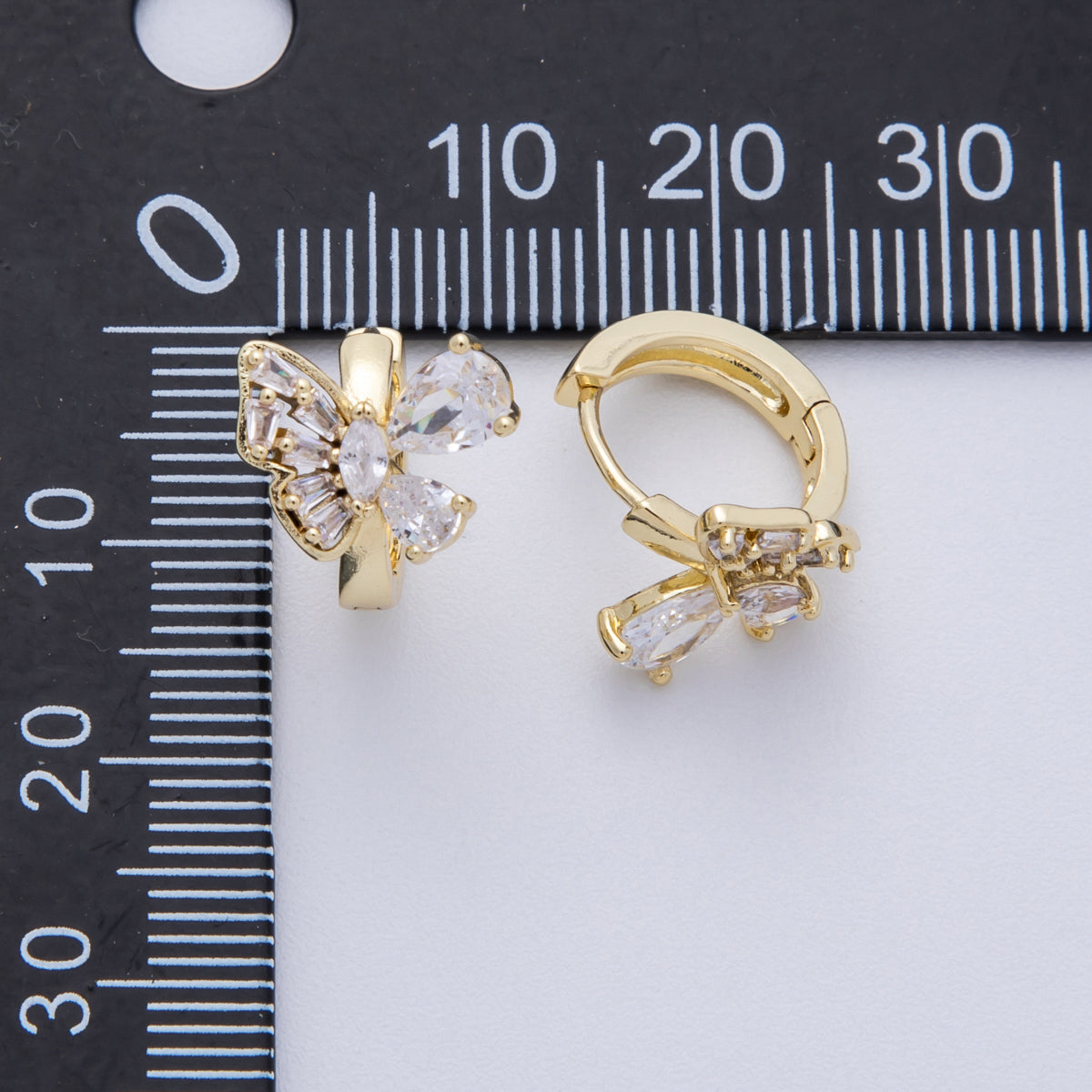14K Gold Filled 12mm Multi Cut CZ Butterfly Mariposa Animal Huggie Earrings | Earrings-00149