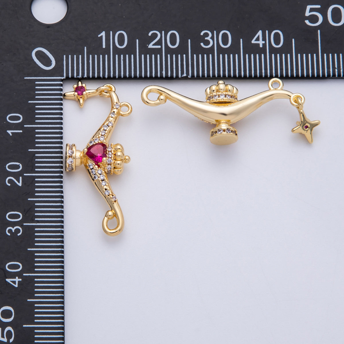 18K Gold Filled 31mm Fuchsia Heart CZ Genie Lamp Dangle Starburst Multidimensional Charm | CHARMS-00151