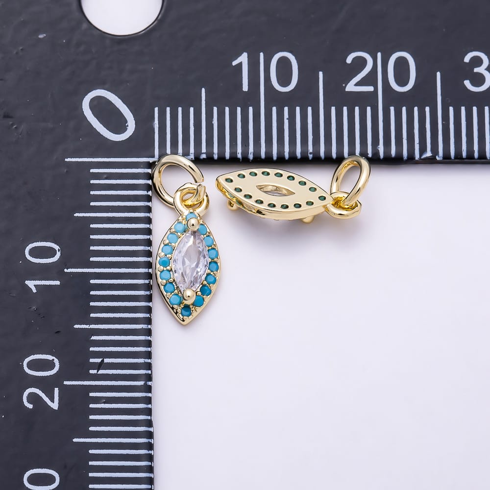 16K Gold Filled 12mm Marquise Evil Eye Clear CZ Turquoise Halo Charm | Charms-02173