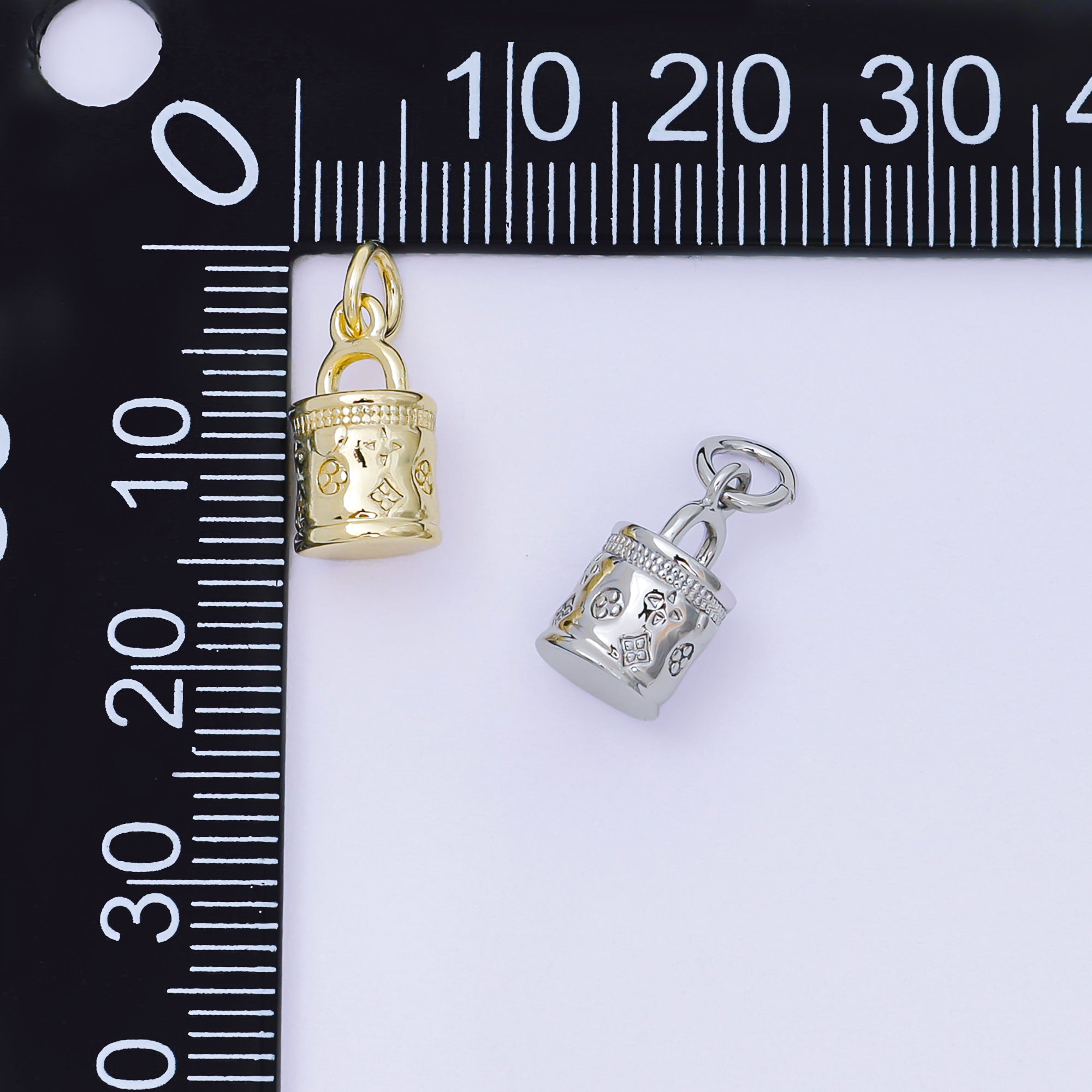 24K Gold Filled 12mm Tube Floral Handy Bag Charm in Gold & Silver | AH-611