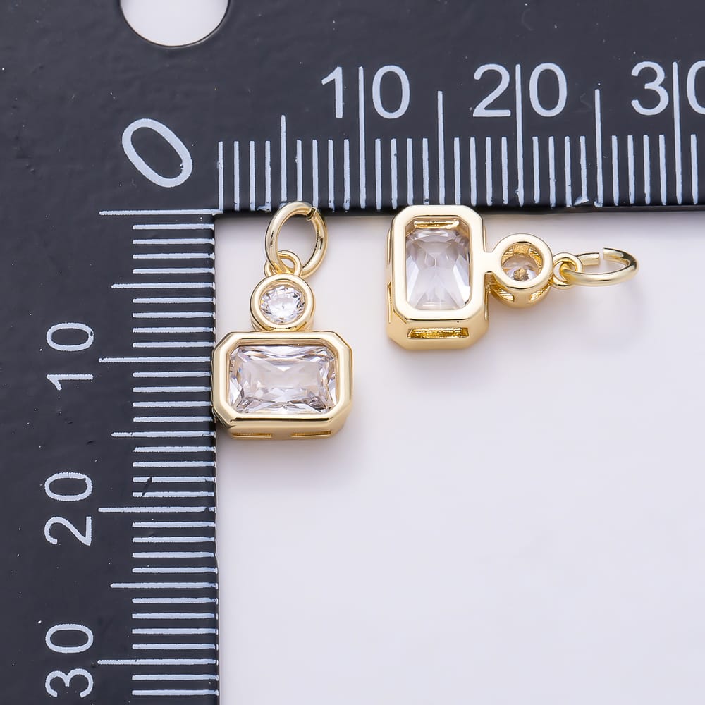 16K Gold Filled 12.5mm Clear CZ Round Baguette Bezel Charm | Charms-02257