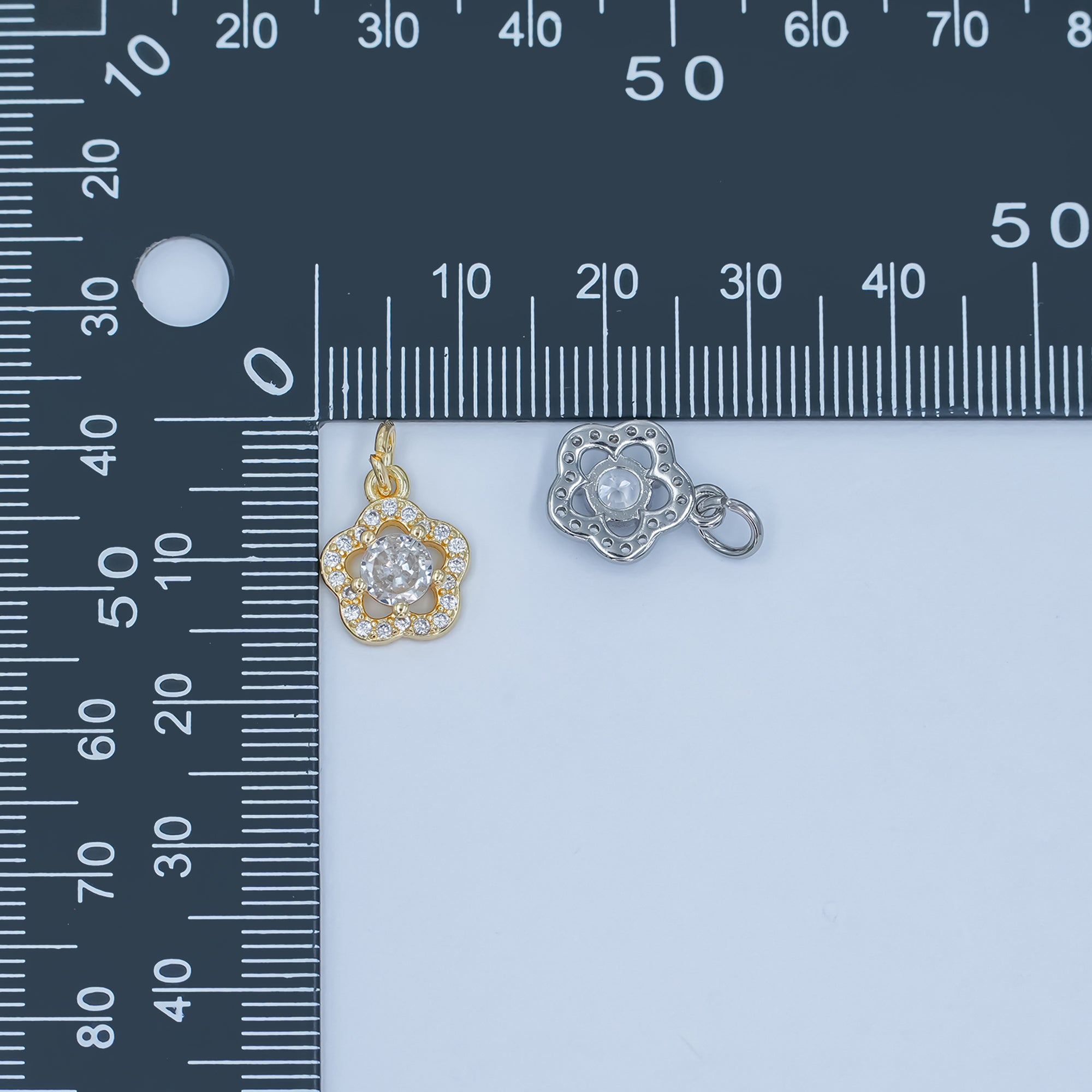 24K Gold Filled Clear CZ Open Flower Charm in Gold & Silver | C858