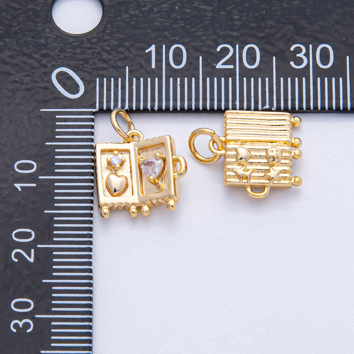 18K Gold Filled 12.5mm Clear CZ Heart Suitcase Luggage Travel Charm | AK019