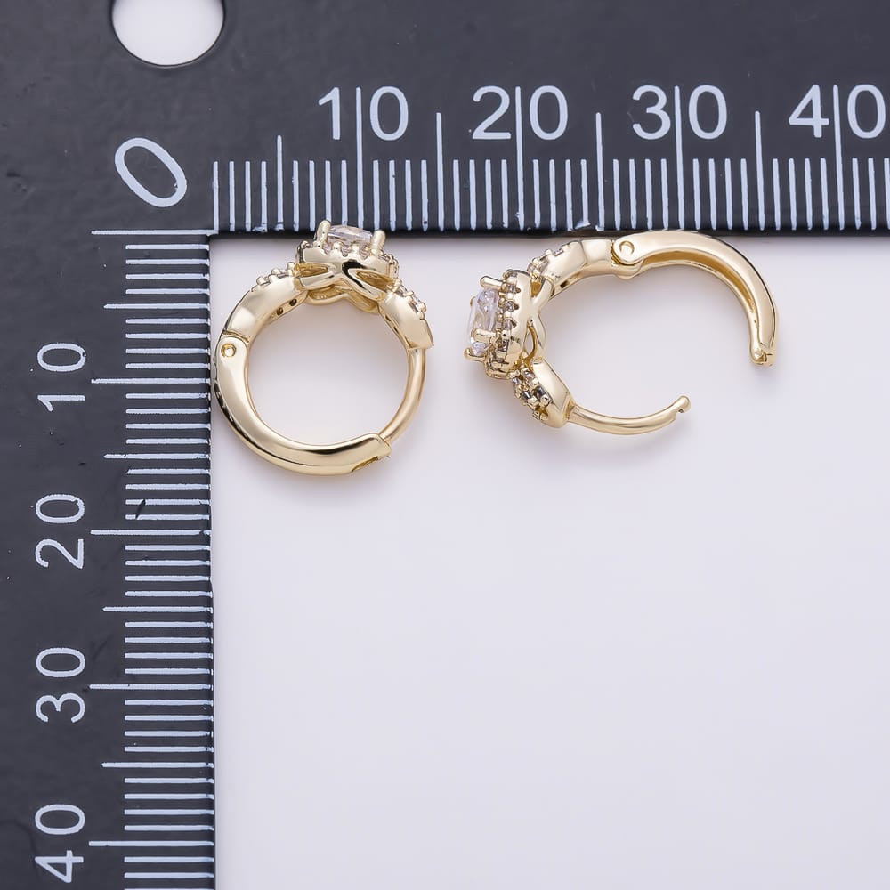 14K Gold Filled 16mm Round Micro Paved CZ Geometric Solitaire Huggie Earrings | Earrings-01132