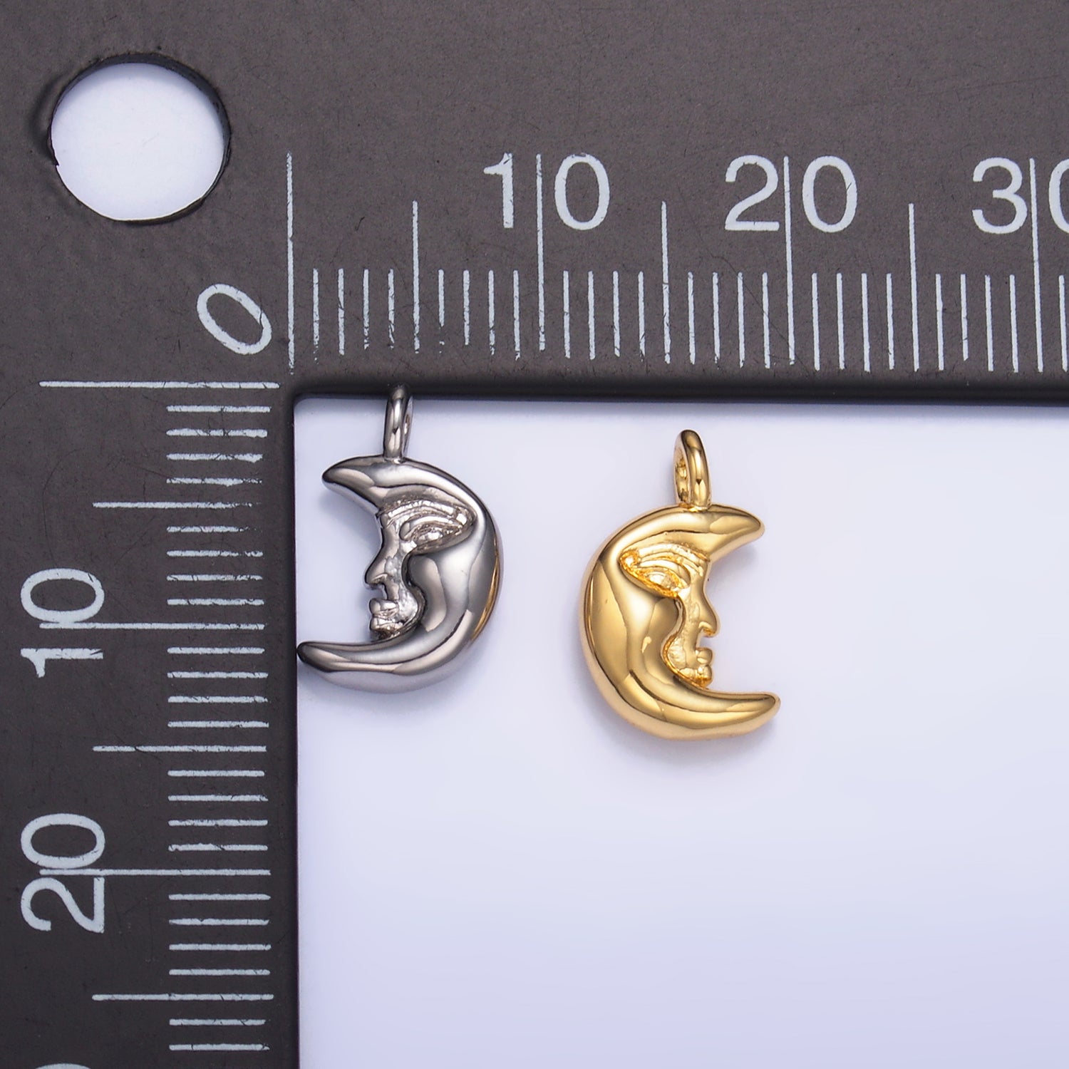 24K Gold Filled Celestial Crescent Moon Face Charm in Gold & Silver | W833