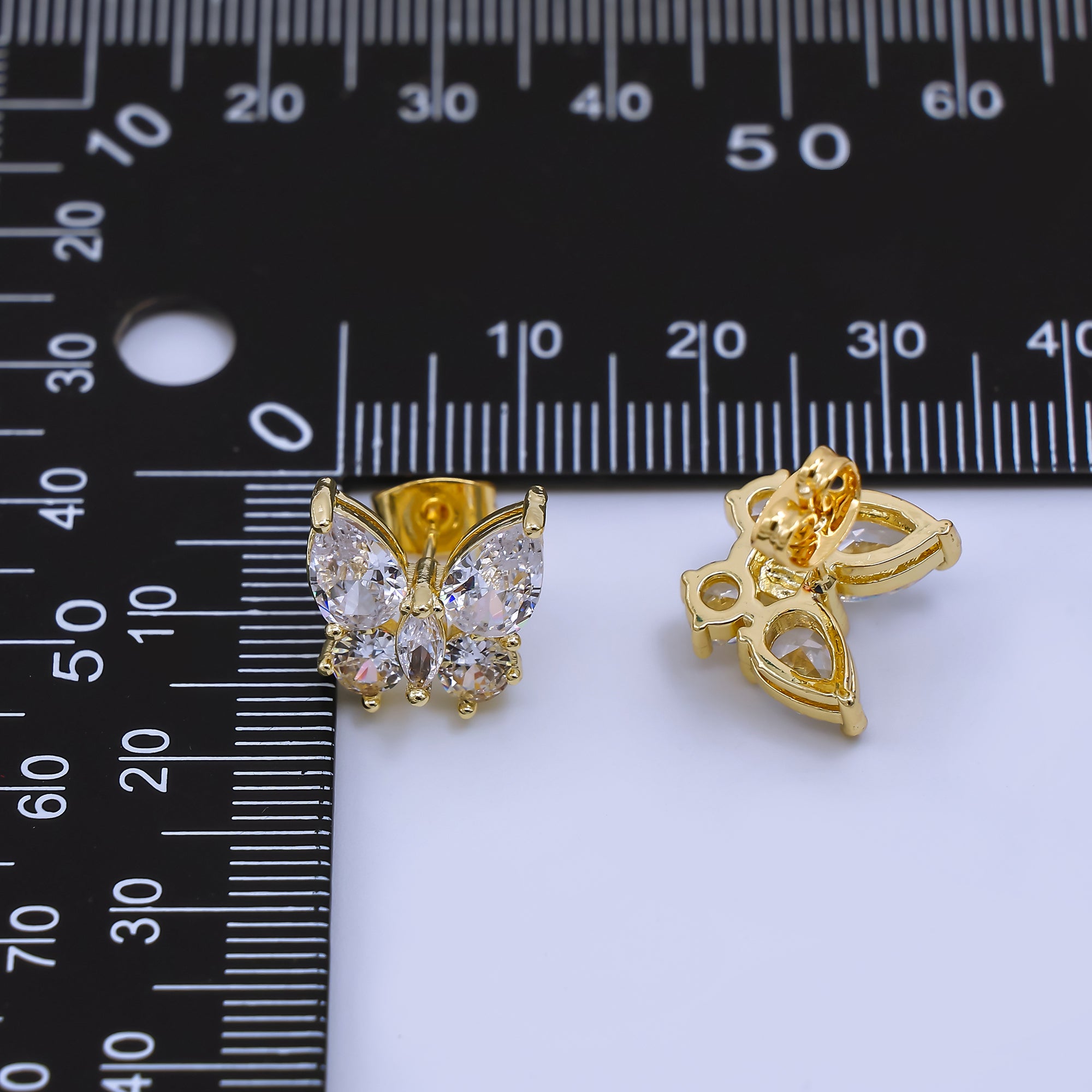 24K Gold Filled Clear Teardrop, Marquise & Round CZ Clear Butterfly Stud Earrings | AJ-043