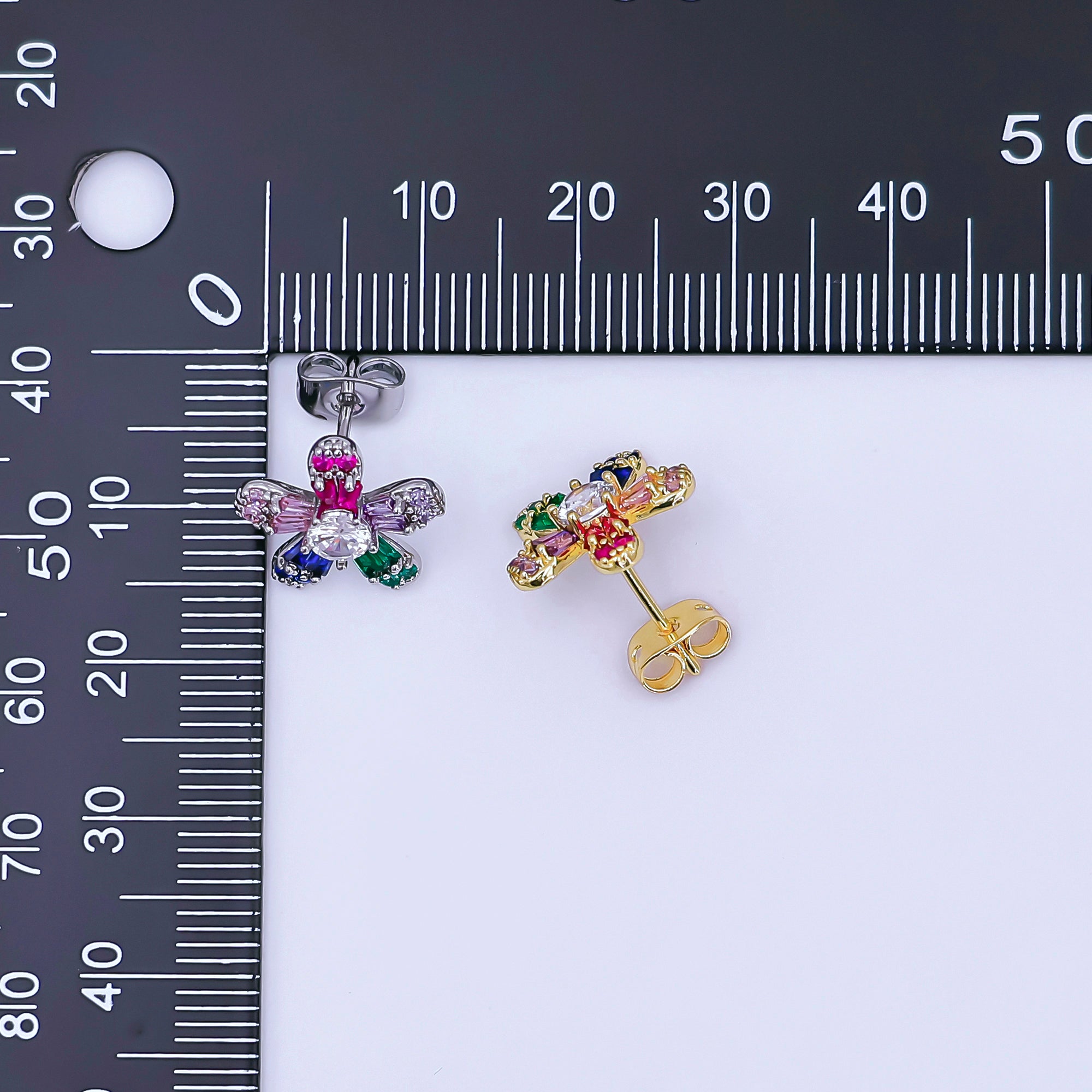24K Gold Filled Multicolor CZ Flower Stud Earrings in Gold & Silver | AI519 AI520