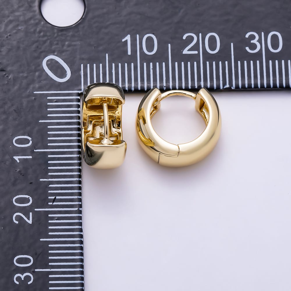 16K Gold Filled 14mm Plain Chunky Wide Dome Huggie Hoop Earrings | Earrings-00978