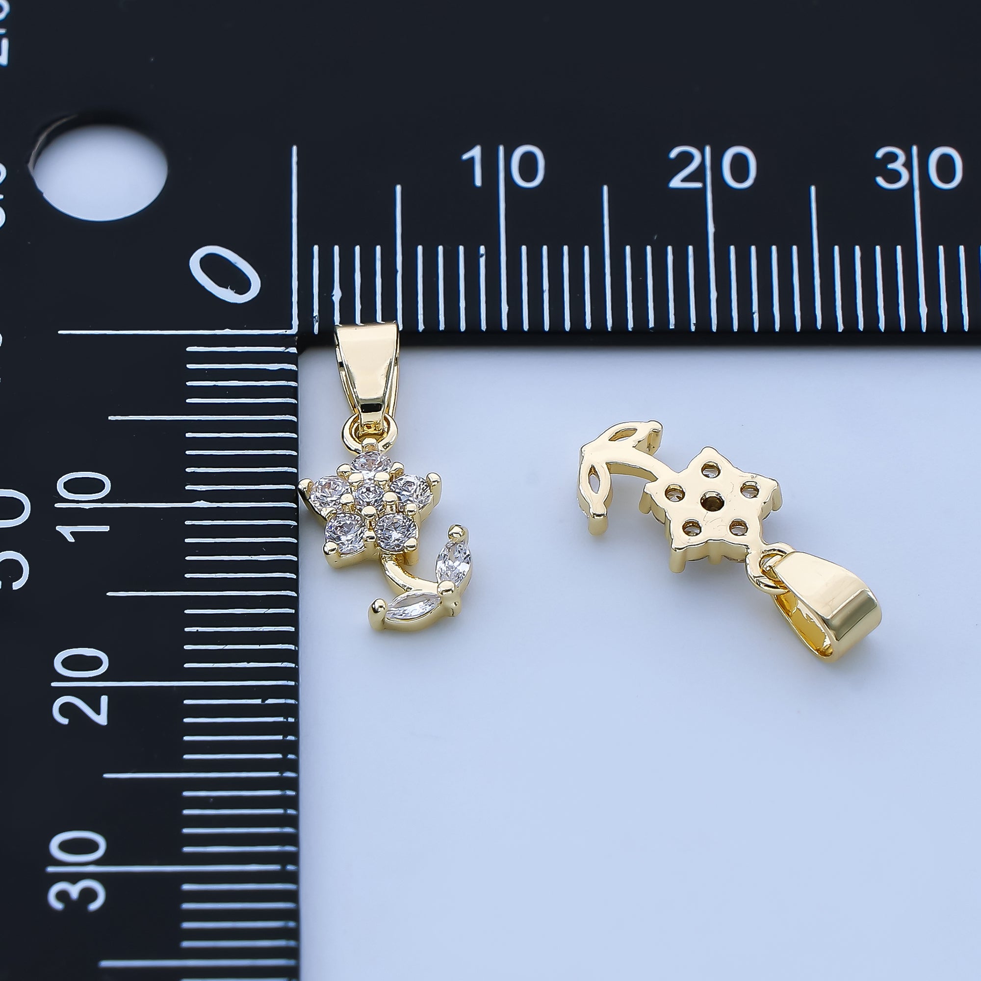 24K Gold Filled 12.5mm Micro Paved CZ Single Blossom Flower Pendant | AH-523