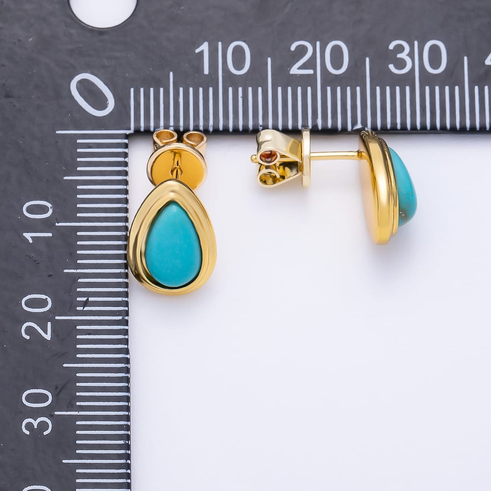 16K Gold Filled 13mm Blue Turquoise Teardrop Bezel Stud Earrings | Earrings-01253