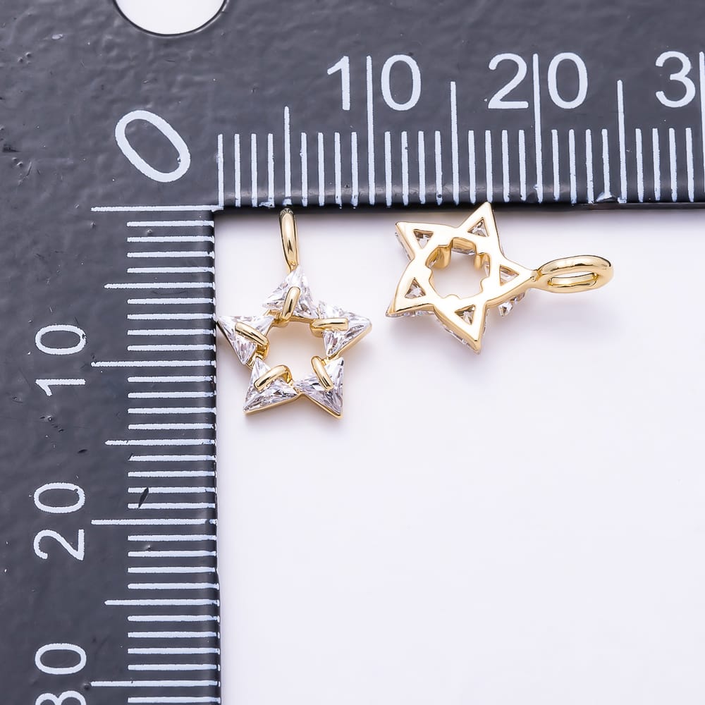 16K Gold Filled 13mm Trillion-Cut Clear CZ Hollow Pentagram Star Charm | Charms-02156 - Charms-02157