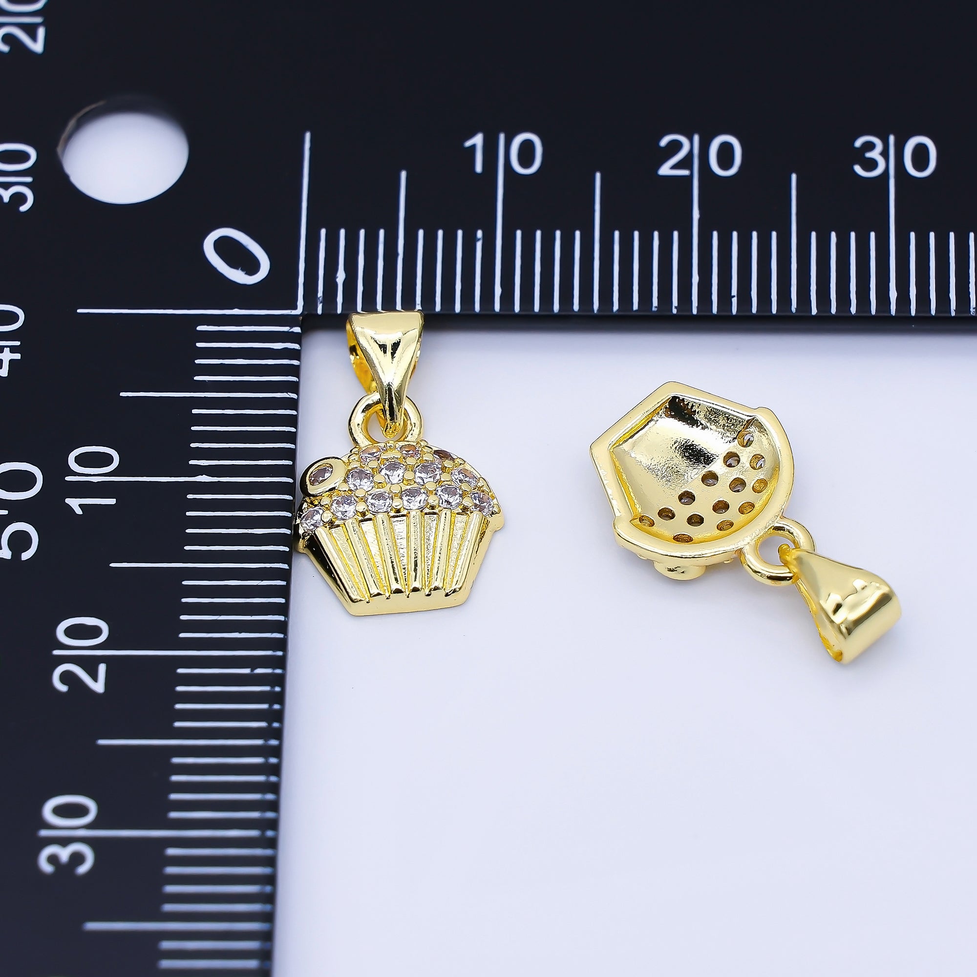 24K Gold Filled 11mm Micro Paved CZ Cupcake Charm Food Jewelry | AA1675