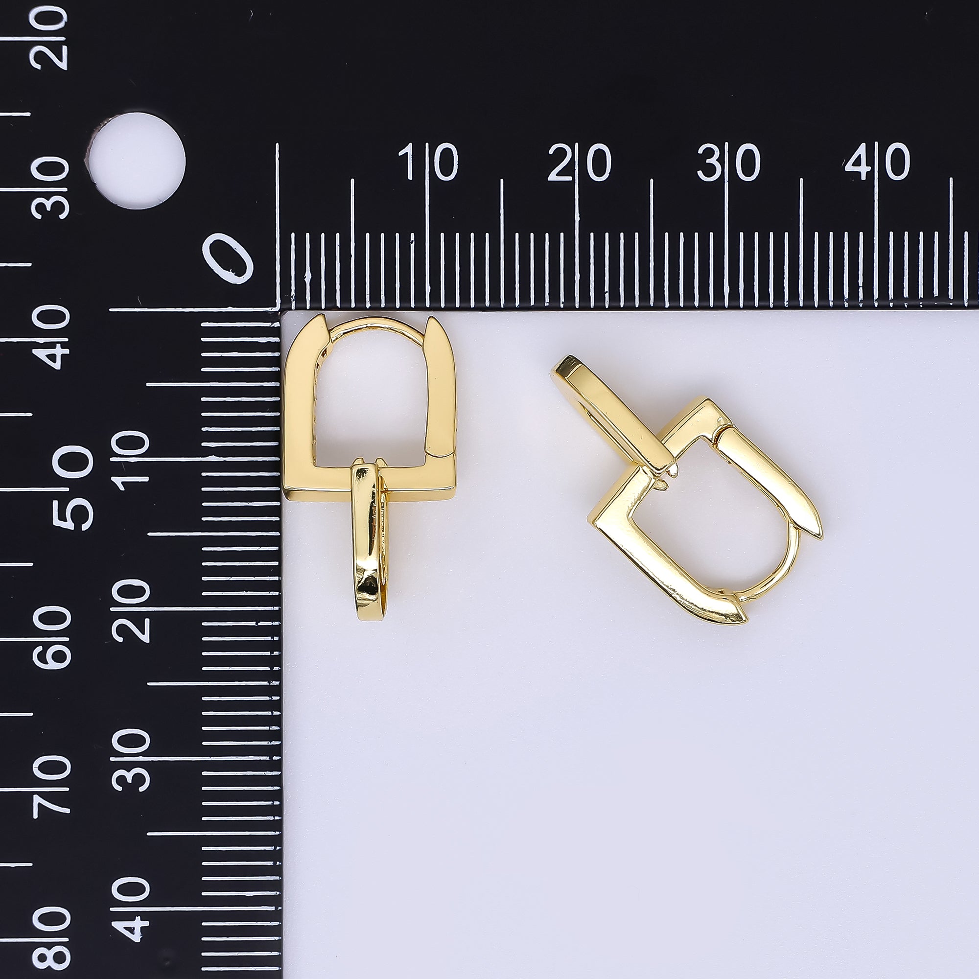 24K Gold Filled Micro Paved CZ U-Shaped Linked Lever Back Huggie Hoops Earrings | AJ-057