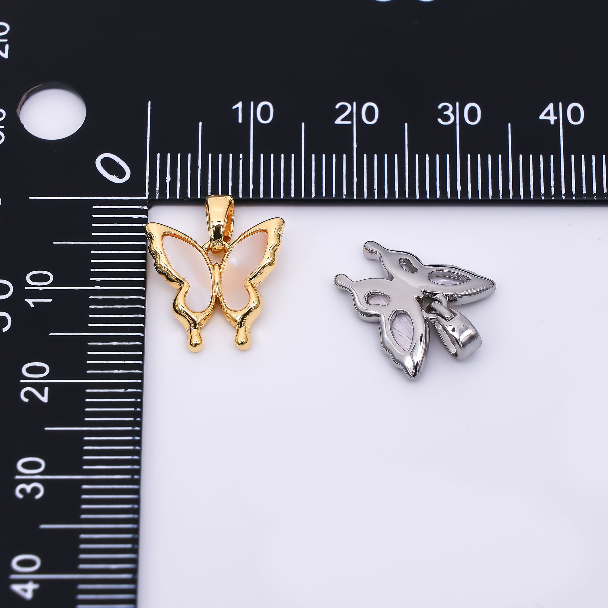 24K Gold Filled 20mm Mother of Pearl Delicate Butterfly Animal Pendant in Gold & Silver | AA-1570