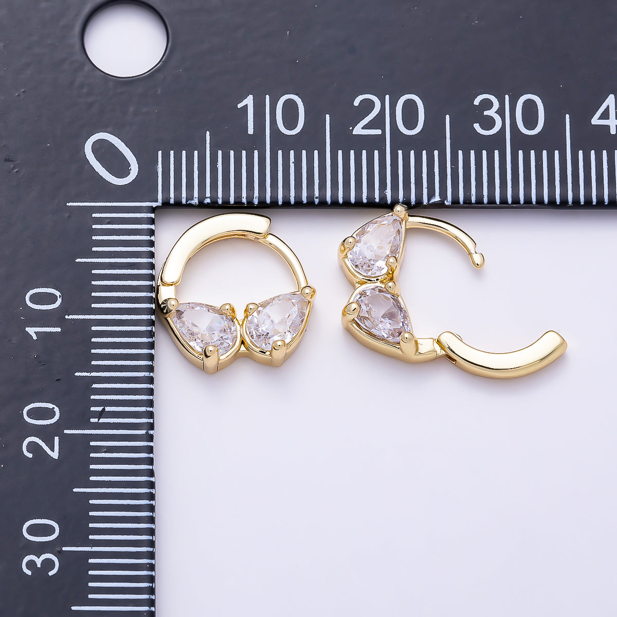 16K Gold Filled 13.5mm Double Clear CZ Teardrop Cartilage Huggie | Earrings-00756