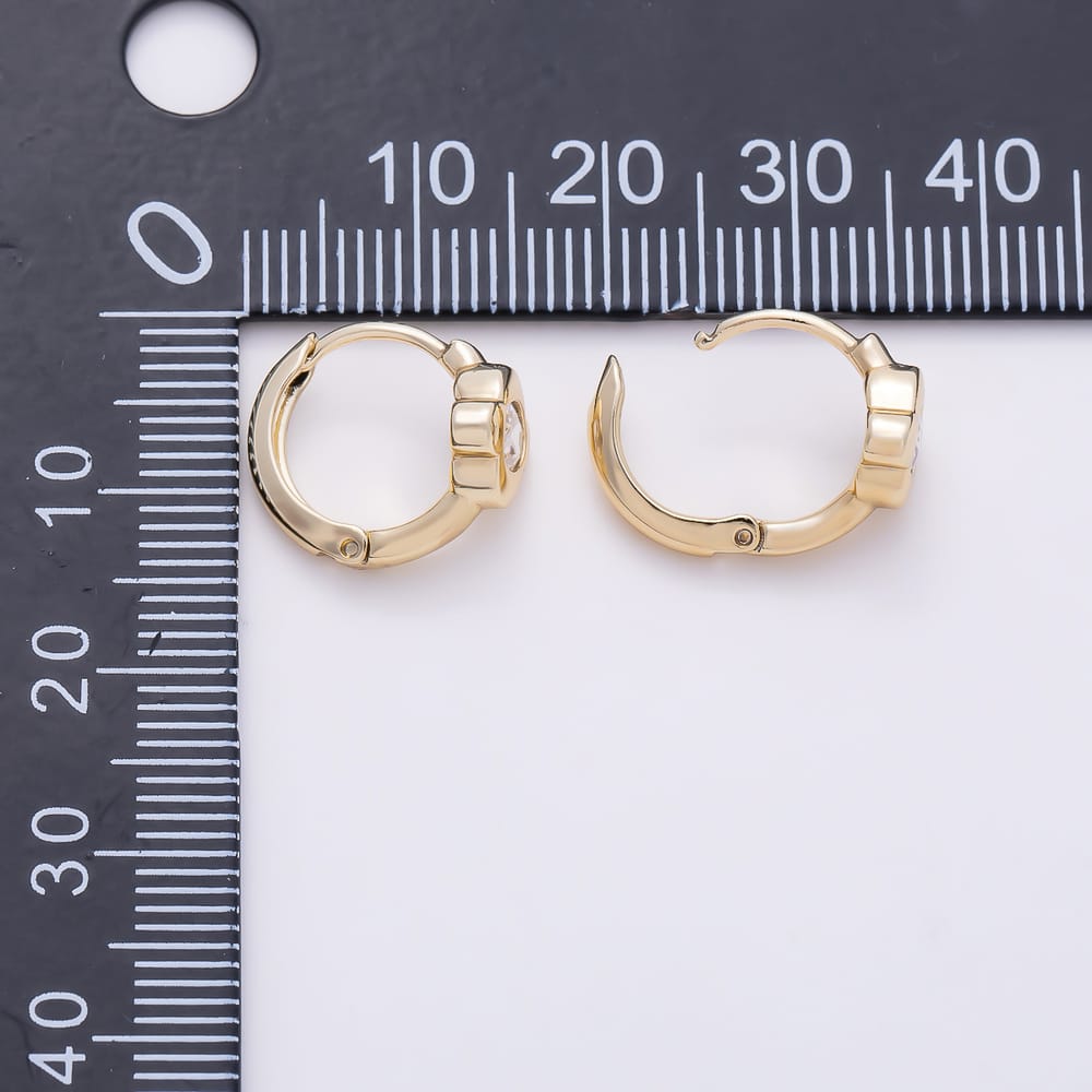 14K Gold Filled 13mm Clear CZ Round Bezel Flower Huggie Earrings | Earrings-01128