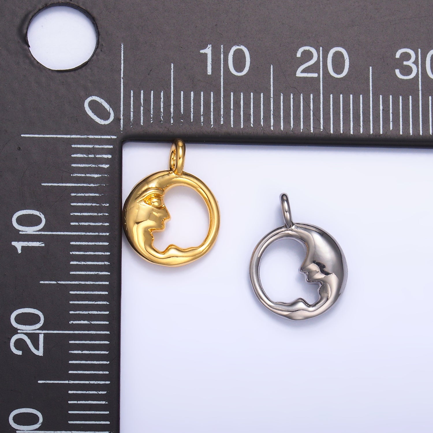 24K Gold Filled Crescent Moon Face Open Round Charm in Gold & Silver | W832