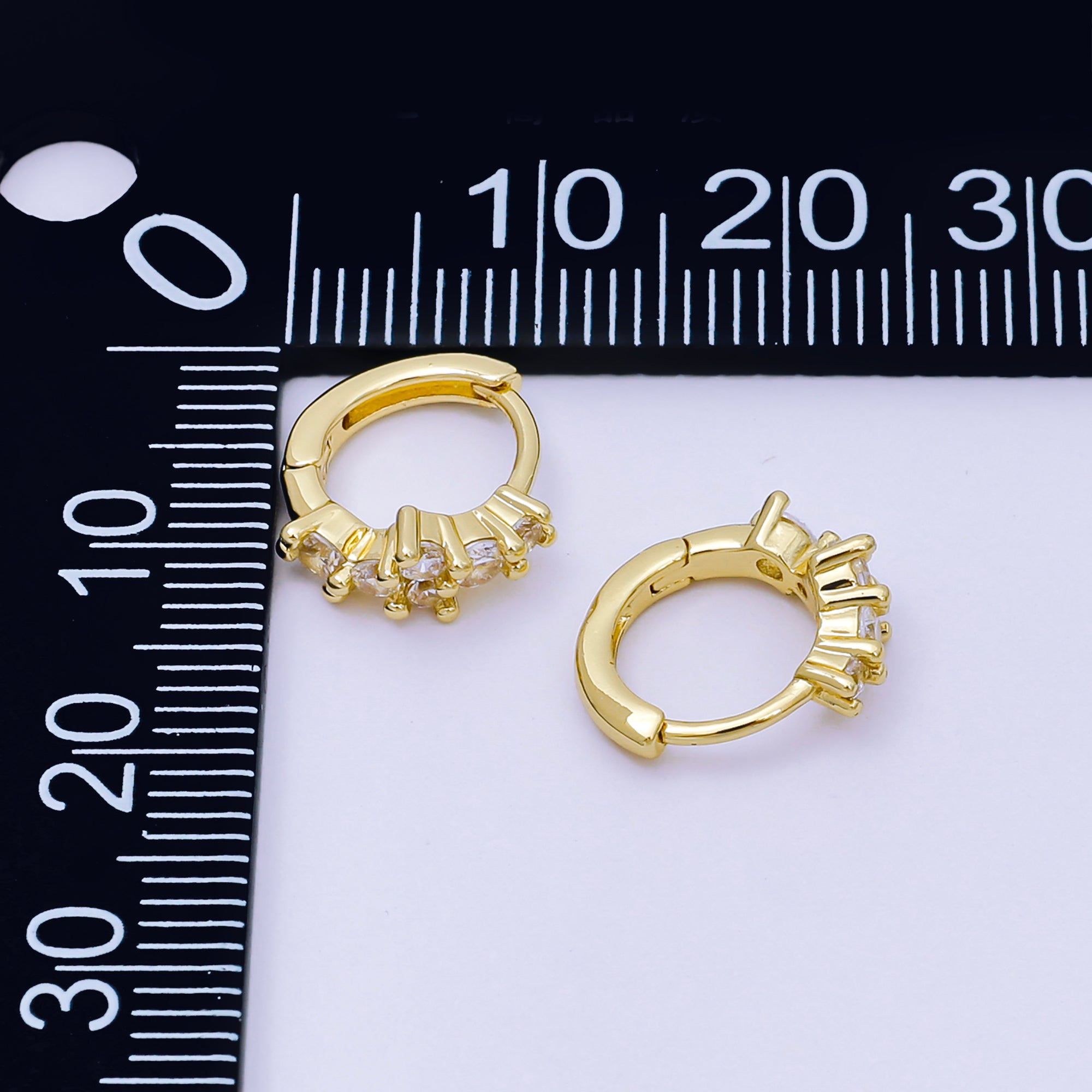 24K Gold Filled Micro Paved CZ Simple Mixed Cut CZ Huggie Hoops Earrings in Gold & Silver | AJ-125 AJ-126