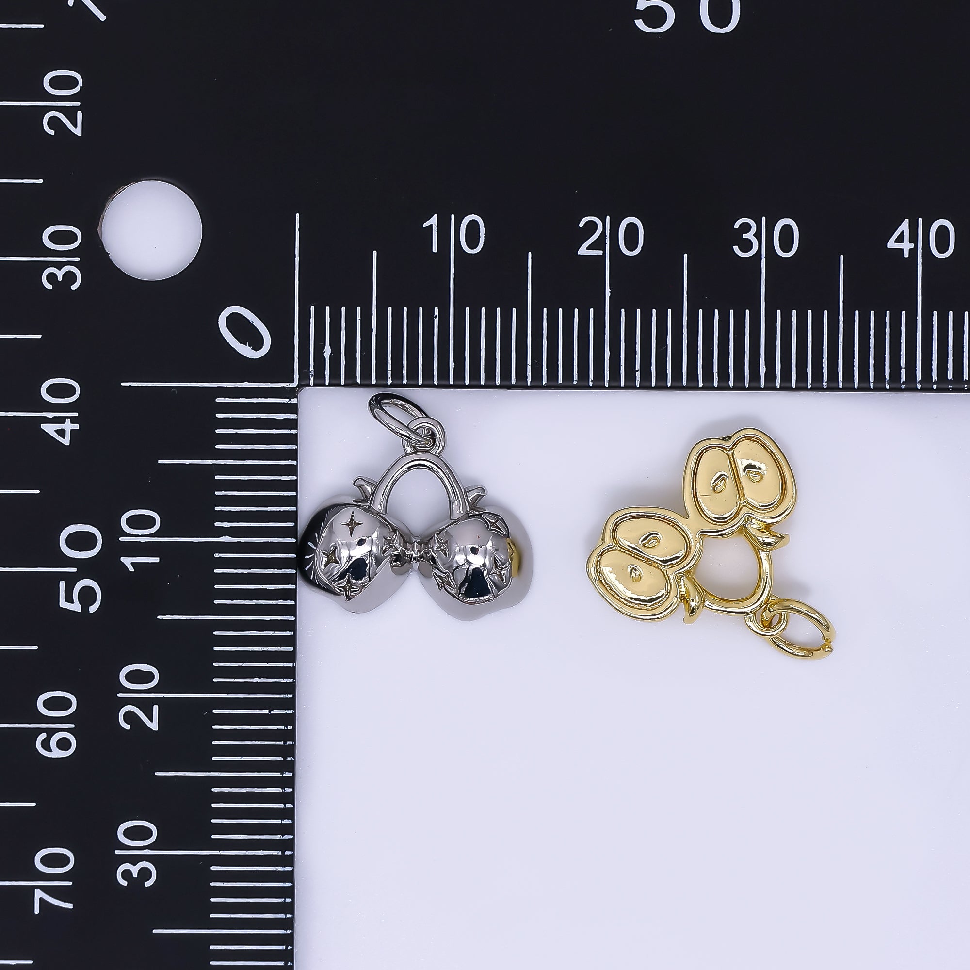 24K Gold Filled 13mm Apple Twin Fruit Charm in Gold & Silver | AH-553
