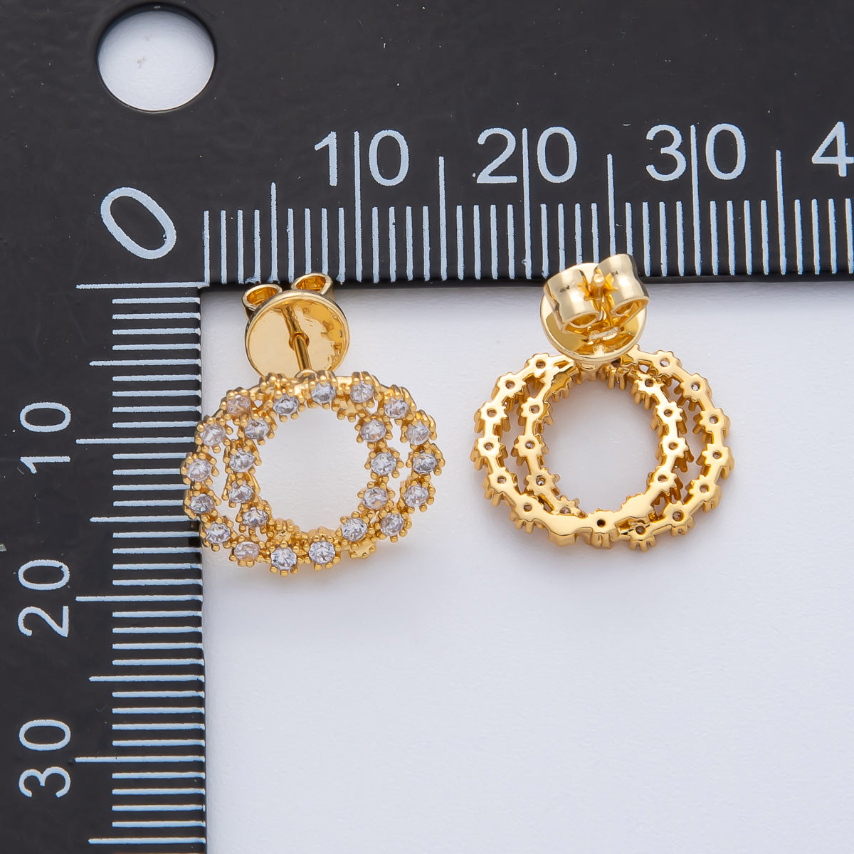 18K Gold Filled 15.5mm Clear CZ Double Circular Open Round Stud Earrings | AD1619