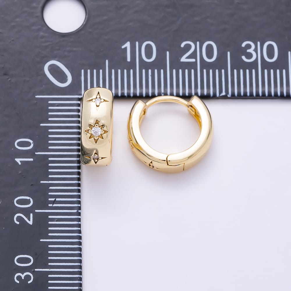 16K Gold Filled 12mm Clear CZ Celestial North Star Cartilage Huggie Earrings in Gold & Silver | Earrings-01078 Earrings-01079