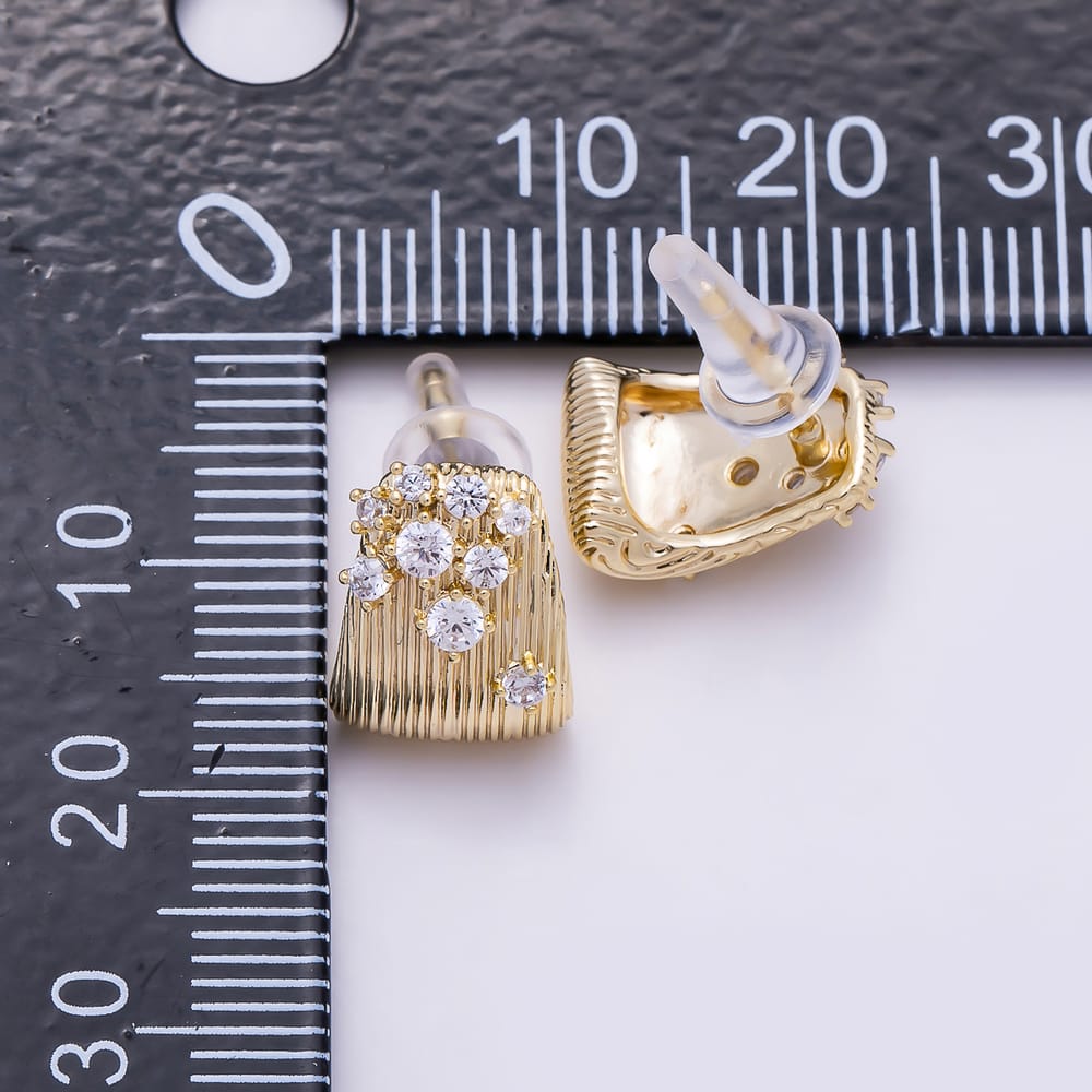 16K Gold Filled 16mm Chunky Textured Ribbed CZ Cluster C Hoops Earrings | Earrings-01023 - Earrings-01024