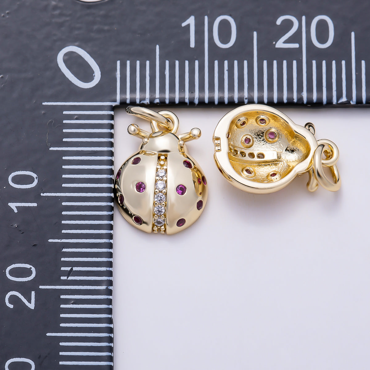 16K Gold Filled 13mm Fuchsia CZ Puffy Ladybug Animal Charm | Charms-01613