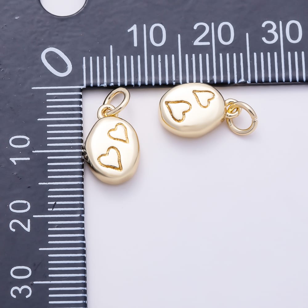 16K Gold Filled 12mm Minimalist Nugget Pebble Engraved Double Love Heart Charm | Charms-02131 - Charms-02132