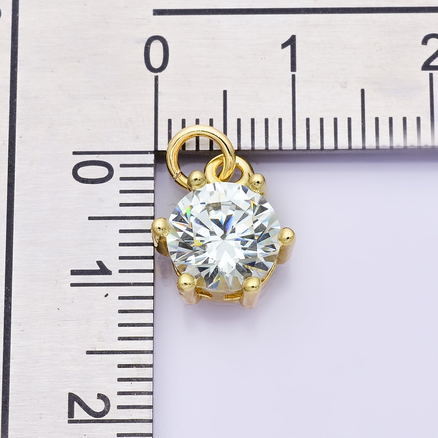 24K Gold Filled 12mm CZ Round Hexagon Prongs Personalized Charm | Charms-00173 ~ Charms-00182