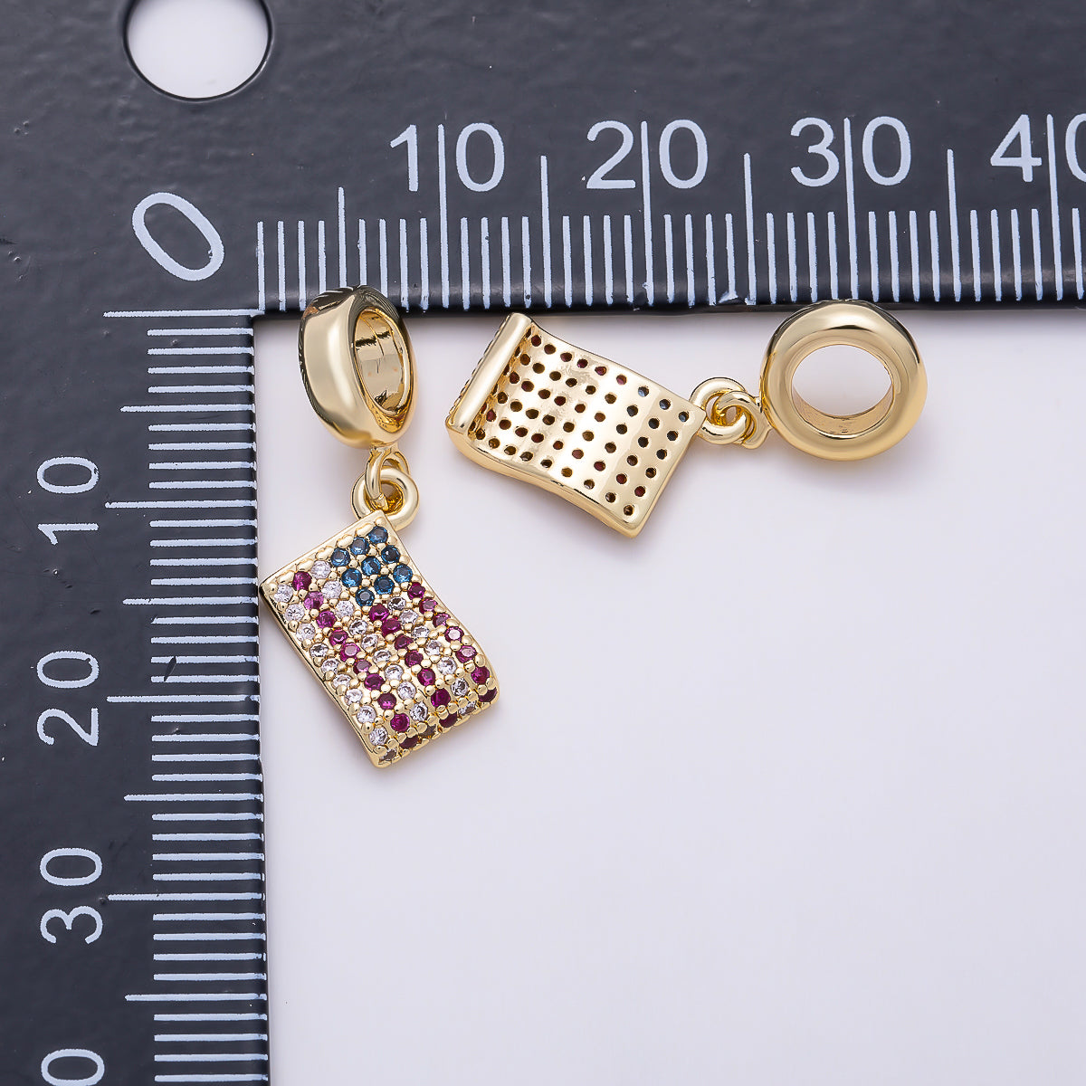 16K Gold Filled 13mm USA America Flag Micro Paved CZ Drop Rondelle Pendant in Gold & Silver | Charms-01452