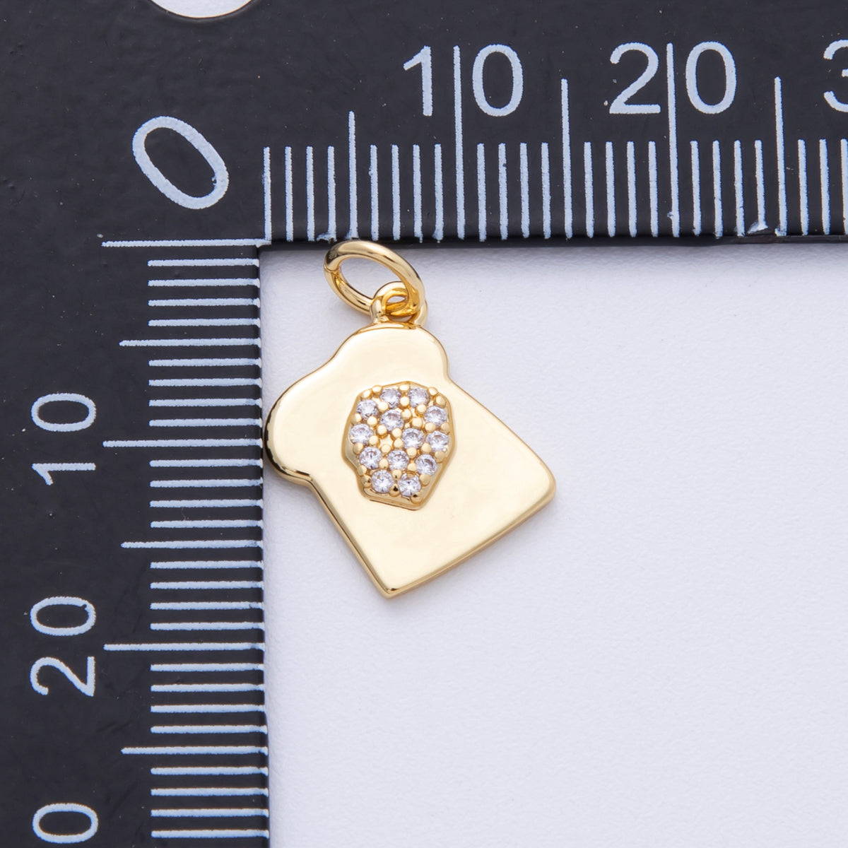 18K Gold Filled 13mm Micro Paved CZ Toast Bread Charm | AK210
