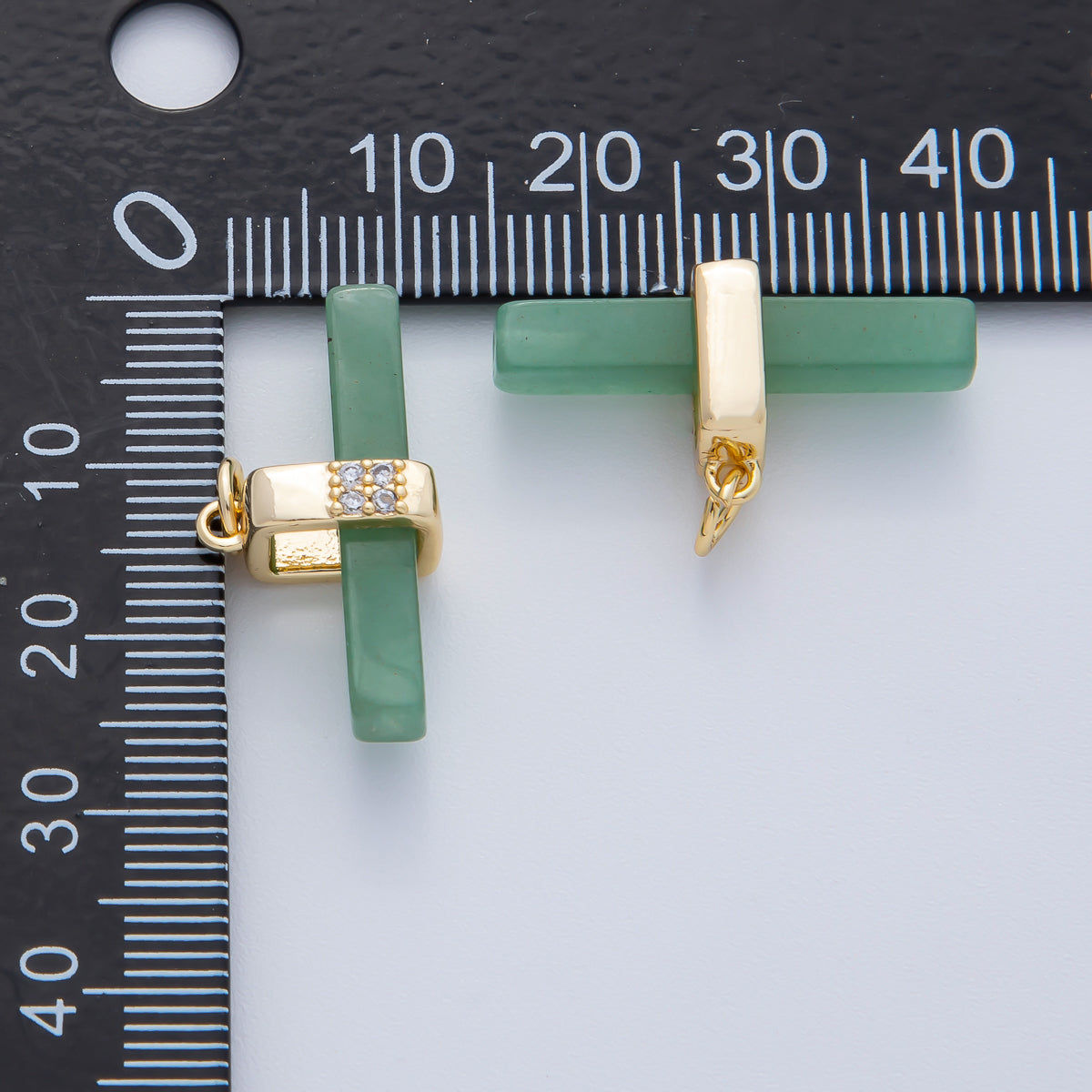 18K Gold Filled 26mm Agate, Aventurine, Rose Quartz, & Tiger Stone Natural Gemstone Bar Charm | AF1457 ~ AF1458