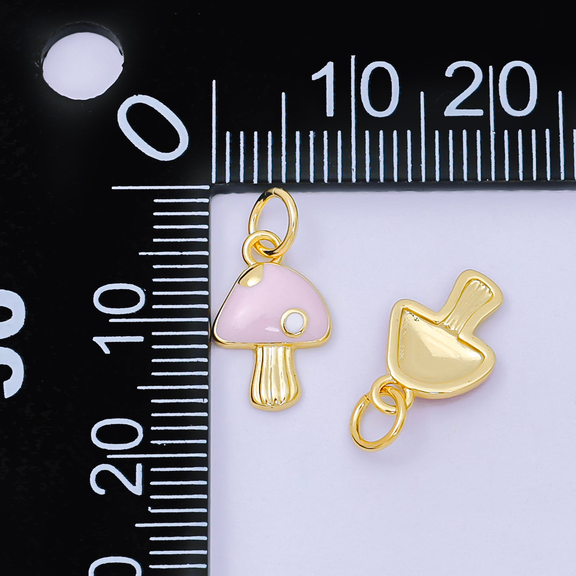 24K Gold Filled 13mm Enamel Art Puffball Forest Mushroom Charm in Red, Pink, & White | D-627 D-663