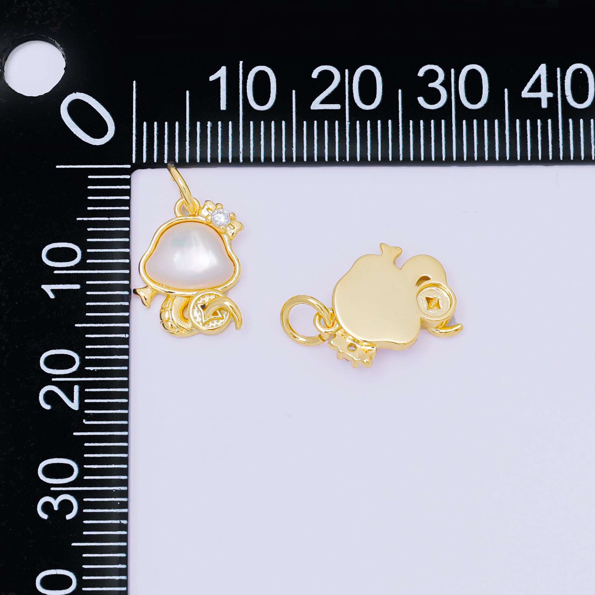 24K Gold Filled 13mm Round CZ Under the Jellyfish Shell Pearl Charm | M885