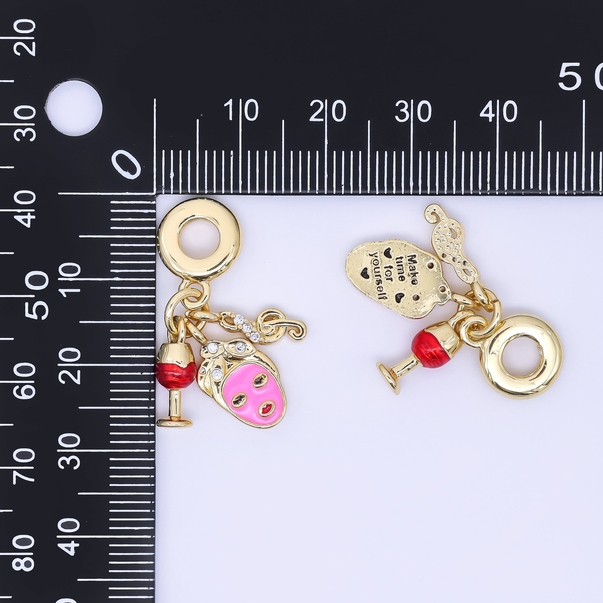 24K Gold Filled Self Care Face Masks Wine Music Micro Paved CZ Drop Rondelle Charm | AC1618