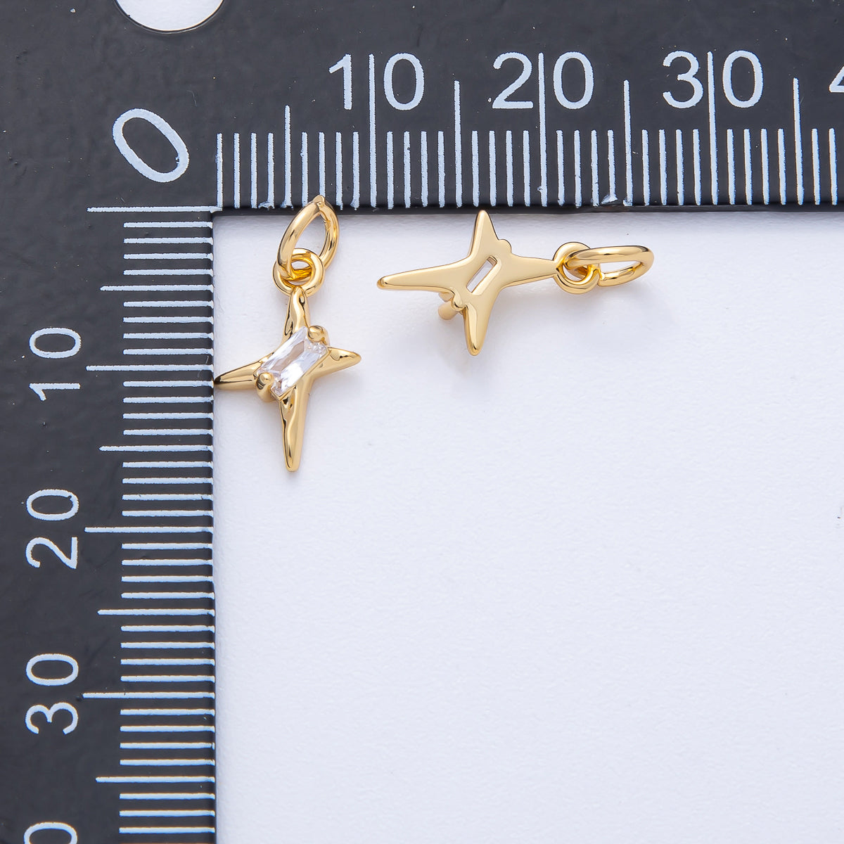 18K Gold Filled 13mm Clear CZ Baguette Celestial Star Charm | AK163