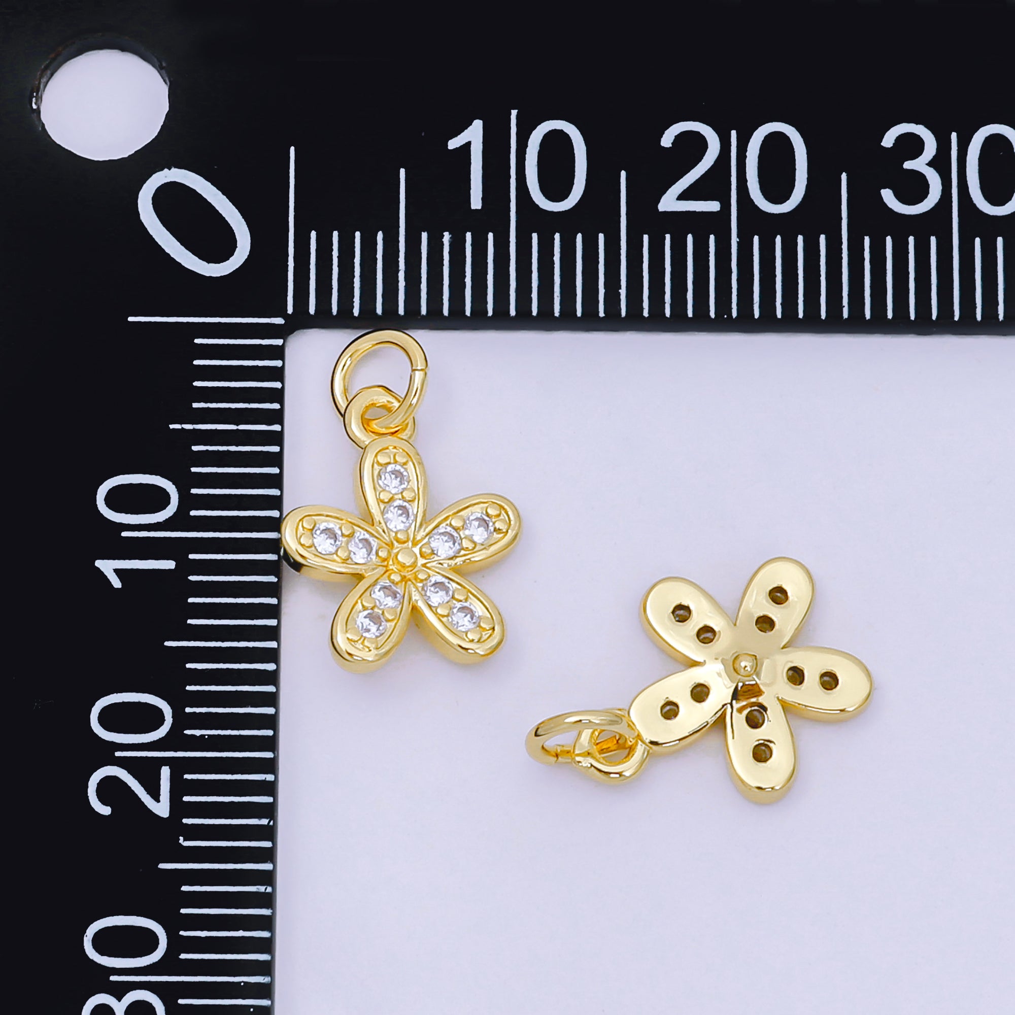 24K Gold Filled 13mm Micro Paved CZ Blooming Flower Charm | AH-645