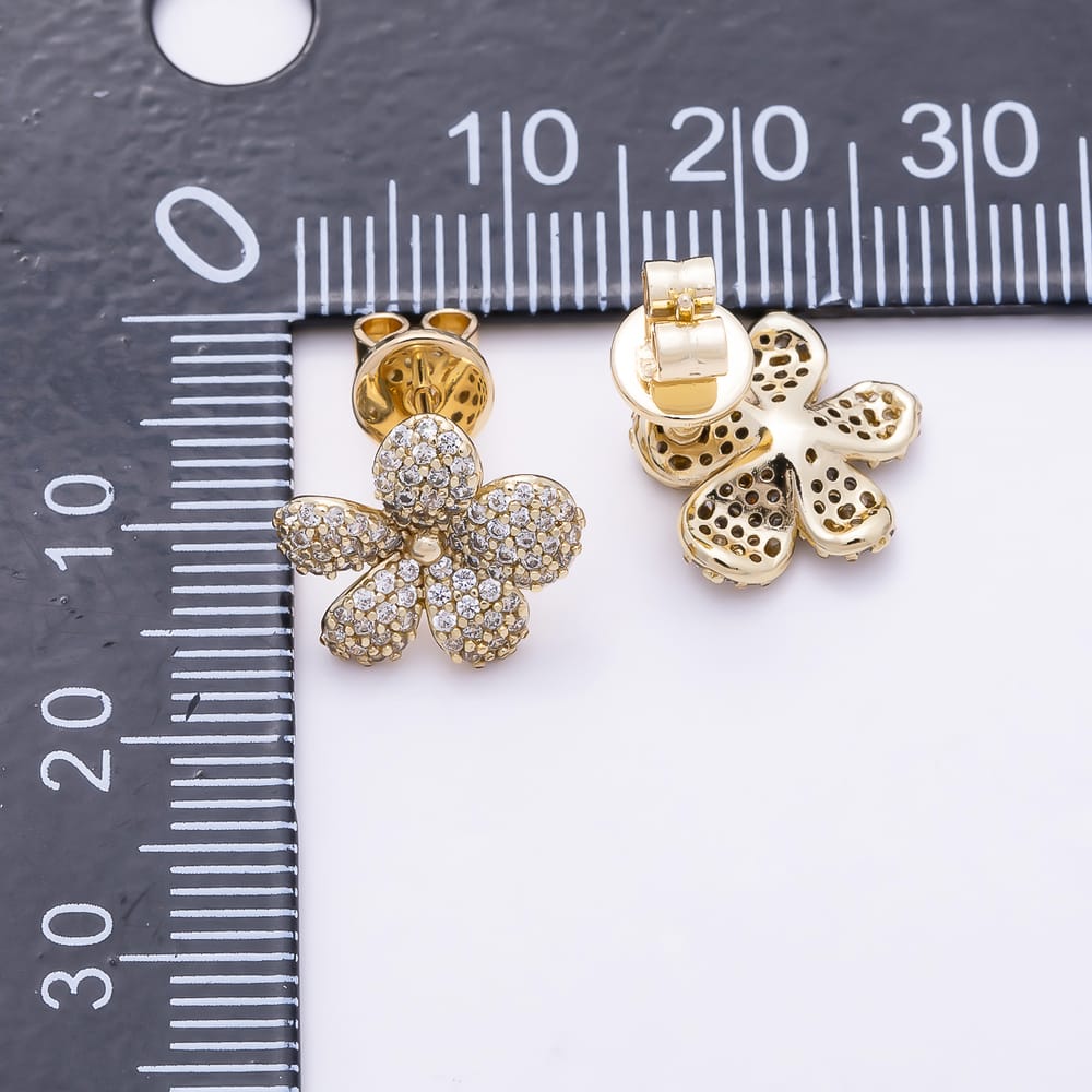 14K Gold Filled 13mm Micro Paved CZ Daisy Flower Stud Earrings | Earrings-01124