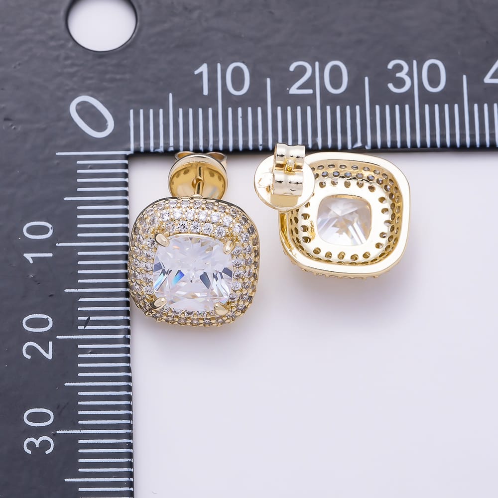 16K Gold Filled 17mm Micro Paved CZ Square Bezel Stud Earrings | Earrings-00954